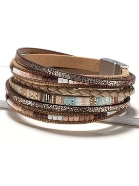 Anthropologie Neutral & Turquoise Multi-Strand Wrap Bracelet